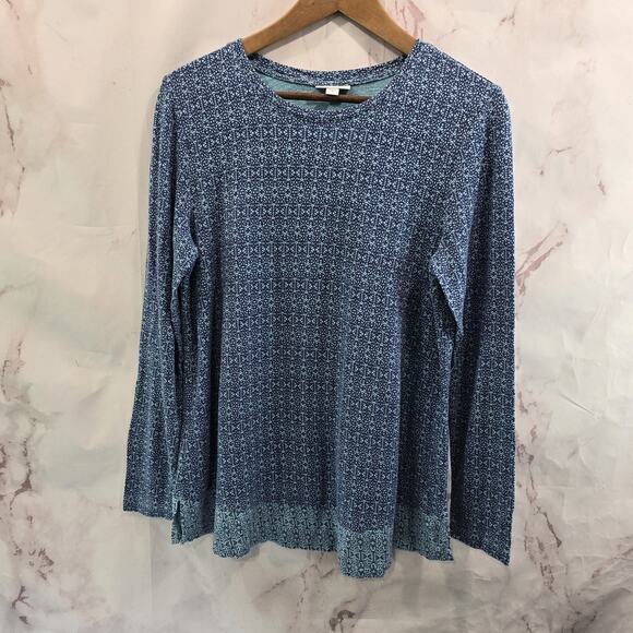 J Jill Shirt Womens Medium Blue Long Sleeve Pattern Round Neck Two Tone - Picture 1 of 11